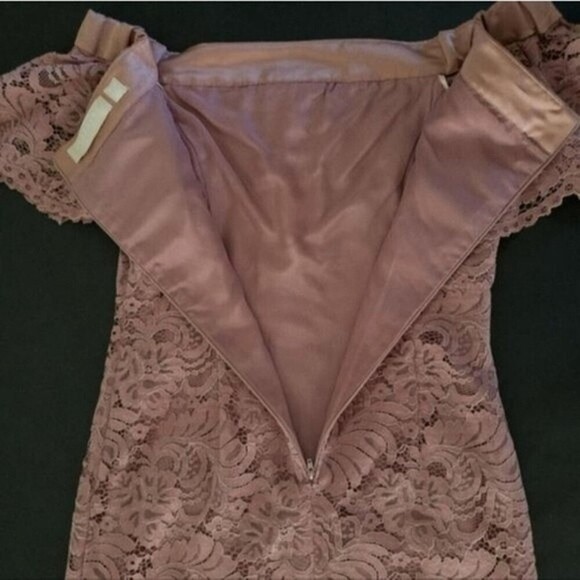 Keepsake The Label Blush Star Crossed Off Shoulder Lace Midi Mauve Dress - Picture 9 of 13